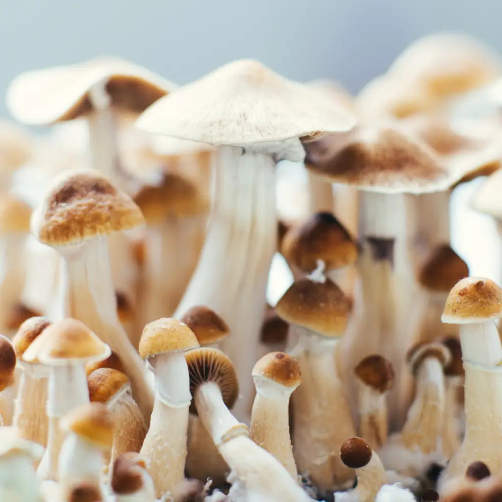magic mushrooms with sun shining on them